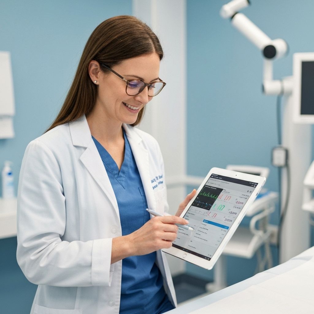 Healthcare professional using tablet for patient care management