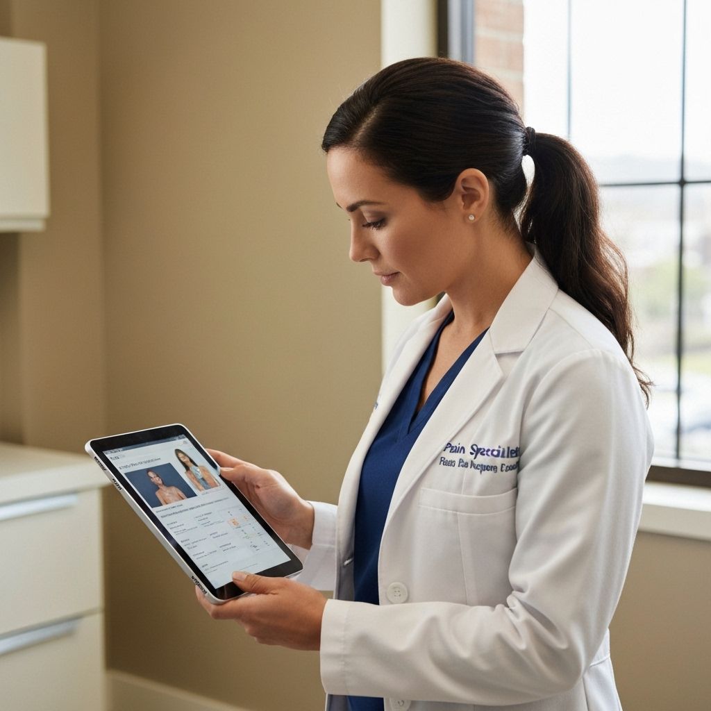 Pain specialist reviewing remote patient pain data